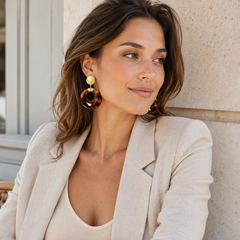 Amber Tortoiseshell Hoop Earrings | Vintage Gold Statement Earrings for Women