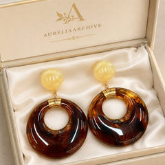 Amber Tortoiseshell Hoop Earrings | Vintage Gold Statement Earrings for Women