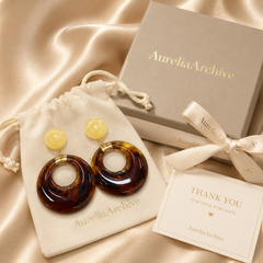 Amber Tortoiseshell Hoop Earrings | Vintage Gold Statement Earrings for Women