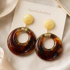 Amber Tortoiseshell Hoop Earrings | Vintage Gold Statement Earrings for Women