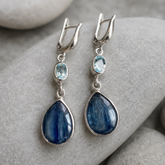 Blue Kyanite Drop Earrings | Silver Teardrop Gemstone Earrings