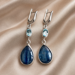 Blue Kyanite Drop Earrings | Silver Teardrop Gemstone Earrings