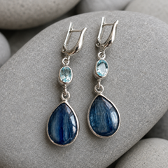 Blue Kyanite Drop Earrings | Silver Teardrop Gemstone Earrings