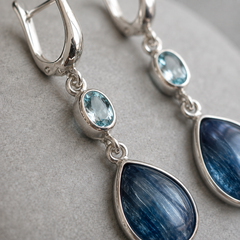 Blue Kyanite Drop Earrings | Silver Teardrop Gemstone Earrings