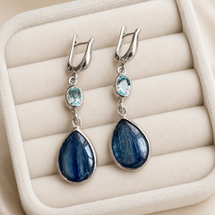 Blue Kyanite Drop Earrings | Silver Teardrop Gemstone Earrings
