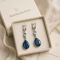 Blue Kyanite Drop Earrings | Silver Teardrop Gemstone Earrings