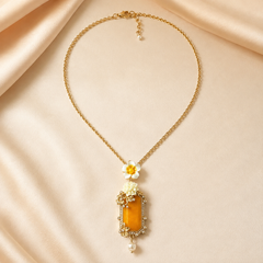 Yellow Crystal Flower Necklace & Earrings Set | Vintage Gold Floral Jewelry