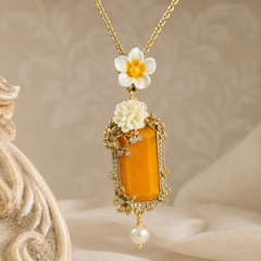 Yellow Crystal Flower Necklace & Earrings Set | Vintage Gold Floral Jewelry