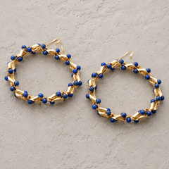 Cobalt Blue Beaded Hoop Earrings | Gold Statement Earrings