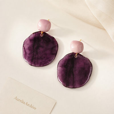 Purple Resin Statement Earrings | Oversized Vintage Drop Earrings