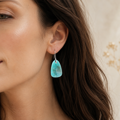 Turquoise Blue Drop Earrings | Silver Gemstone Statement Earrings