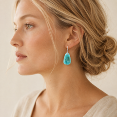 Turquoise Blue Drop Earrings | Silver Gemstone Statement Earrings