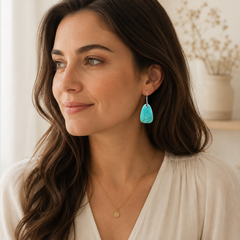 Turquoise Blue Drop Earrings | Silver Gemstone Statement Earrings