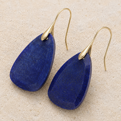 Lapis Blue Teardrop Earrings | Gold Natural Stone Drop Earrings