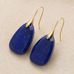 Lapis Blue Teardrop Earrings | Gold Natural Stone Drop Earrings