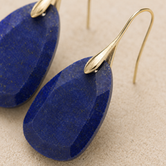 Lapis Blue Teardrop Earrings | Gold Natural Stone Drop Earrings