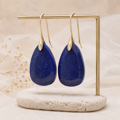 Lapis Blue Teardrop Earrings | Gold Natural Stone Drop Earrings