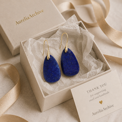 Lapis Blue Teardrop Earrings | Gold Natural Stone Drop Earrings