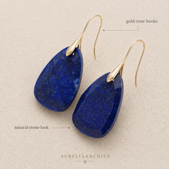 Lapis Blue Teardrop Earrings | Gold Natural Stone Drop Earrings