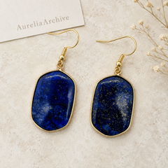 Lapis Lazuli Drop Earrings | Gold Blue Gemstone Statement Earrings
