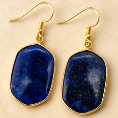 Lapis Lazuli Drop Earrings | Gold Blue Gemstone Statement Earrings