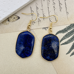 Lapis Lazuli Drop Earrings | Gold Blue Gemstone Statement Earrings