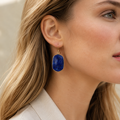 Lapis Lazuli Drop Earrings | Gold Blue Gemstone Statement Earrings