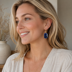 Lapis Lazuli Drop Earrings | Gold Blue Gemstone Statement Earrings