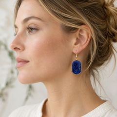 Lapis Lazuli Drop Earrings | Gold Blue Gemstone Statement Earrings