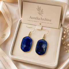 Lapis Lazuli Drop Earrings | Gold Blue Gemstone Statement Earrings
