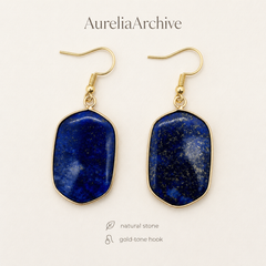Lapis Lazuli Drop Earrings | Gold Blue Gemstone Statement Earrings