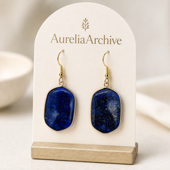 Lapis Lazuli Drop Earrings | Gold Blue Gemstone Statement Earrings
