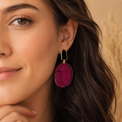 Bordeaux Druzy Statement Earrings