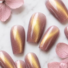 Champagne Gold Cat Eye Press On Nails | Short Square Fake Nails