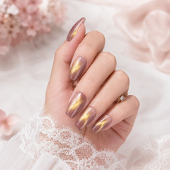 Champagne Gold Cat Eye Press On Nails | Short Square Fake Nails