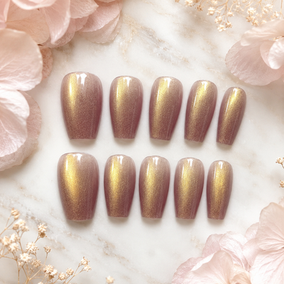 Champagne Gold Cat-Eye Press-On Nails – Short Square
