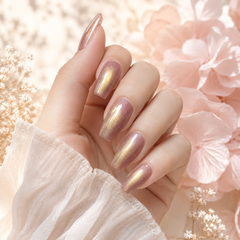Champagne Gold Cat Eye Press On Nails | Short Square Fake Nails