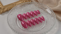 Fuchsia Glitter Cat Eye Press On Nails | Handmade Reusable Sparkle Almond Nails by AMBERÉA