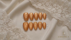 Orange Cat Eye Press On Nails | Luxury Magnetic Gel Almond Nails – AMBERÉA