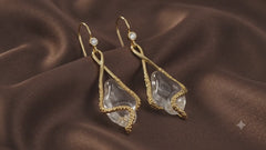 Clear Crystal Flower Drop Earrings | Gold Floral Dangle Earrings