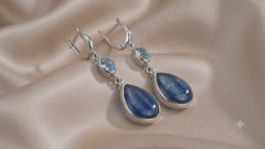 Blue Kyanite Drop Earrings | Silver Teardrop Gemstone Earrings