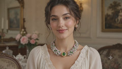 Pink Green Gemstone Necklace Set | Handmade Beaded Jewelry & Earrings