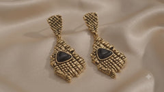 Vintage Black Stone Statement Earrings | Antique Gold Drop Earring
