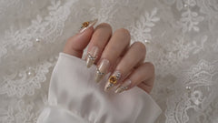 Champagne Gold Rose Press On Nails | Handmade Rhinestone 3D Flower Nails by AMBERÉA