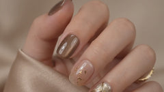 Mocha Brown Gold Foil Press On Nails | Handmade Fall Winter Short Square Nails by AMBERÉA
