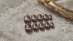 Dark Chocolate Brown Cat Eye Press On Nails | Handmade Reusable Glossy Nails by AMBERÉA