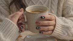 Amber Brown Black Floral Press On Nails | Handmade Fall Winter Short Square Nails by AMBERÉA