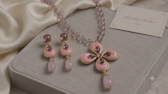 Pink Crystal Flower Necklace & Earrings Set | Vintage Gold Jewelry