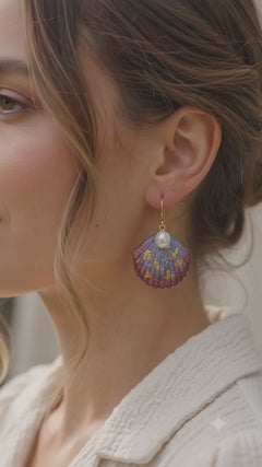 Purple Seashell Pearl Drop Earrings | Handmade Ocean Jewelry